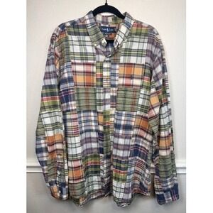 Ralph Lauren Mens XXL Custom Fit Patchwork Plaid Madras Button Down Shirt Multi